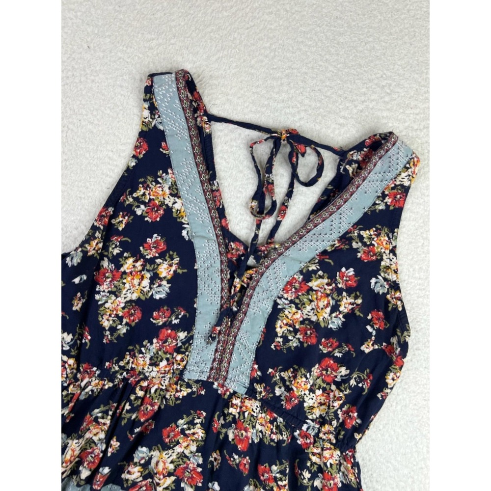 Alya Tank Top Womens Small Blue Floral V Neck Tie Back Boho Rayon Sleeveless - Picture 3 of 10